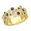14K Yellow Gold Gemstone Cocktail Ring For Women With Sapphires Rubies Tsavorites -Fashion Accessories Shop 407115 yellow