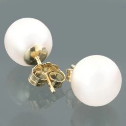 8.5-9mm 14K Yellow Gold White Freshwater Pearl Stud Earrings -Fashion Accessories Shop 85 9mm 14k gold white freshwater pearl stud earrings p 5906back