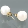 9-9.5mm 14K Yellow Gold White Fresh Water Pearl Earrings