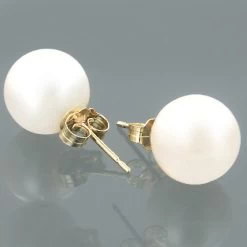 9-9.5mm 14K Yellow Gold White Fresh Water Pearl Earrings -Fashion Accessories Shop 9 95mm 14k gold white fresh water pearl earrings p 5907back