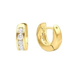 9mm Huggies 14K Yellow Gold Small Diamond Hoop Earrings For Children 0.15ct