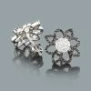 Black And White Diamond Flower Earrings 0.55ct 14K White Gold