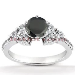 Ultra Thin Black Diamond Engagement Ring 0.85ct 14K White Gold