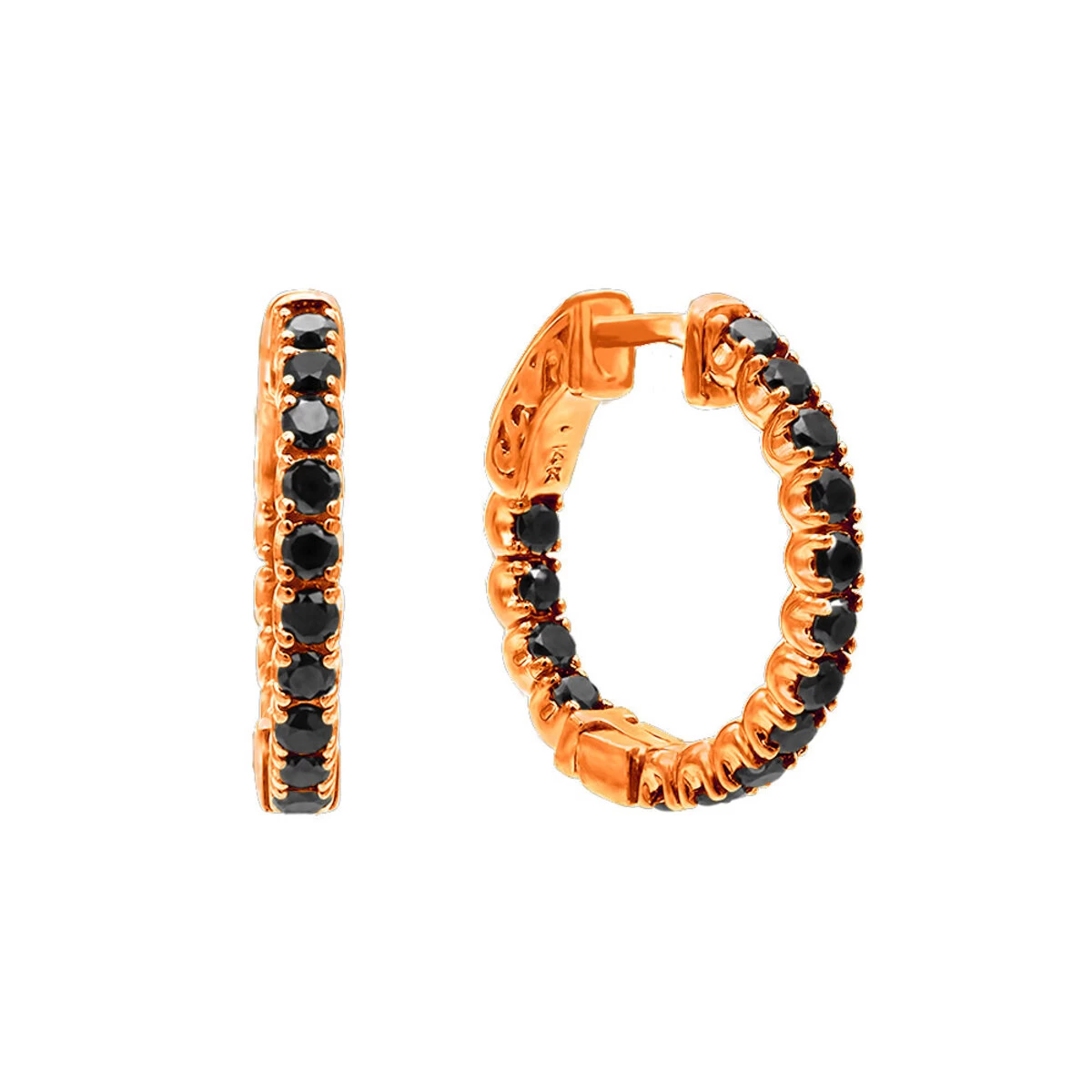 14K Black Plated Gold Black Diamond Hoop Earrings 1.93ct 6 14K Black Plated Gold Black Diamond Hoop Earrings 1.93ct - Image 4