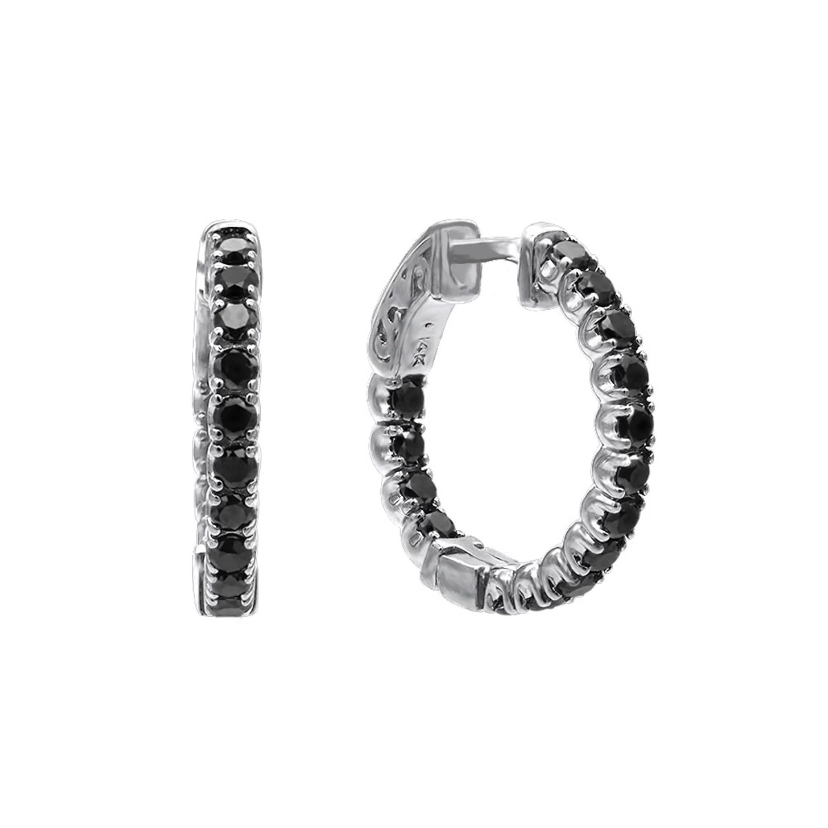 14K Black Plated Gold Black Diamond Hoop Earrings 1.93ct 5 14K Black Plated Gold Black Diamond Hoop Earrings 1.93ct - Image 3