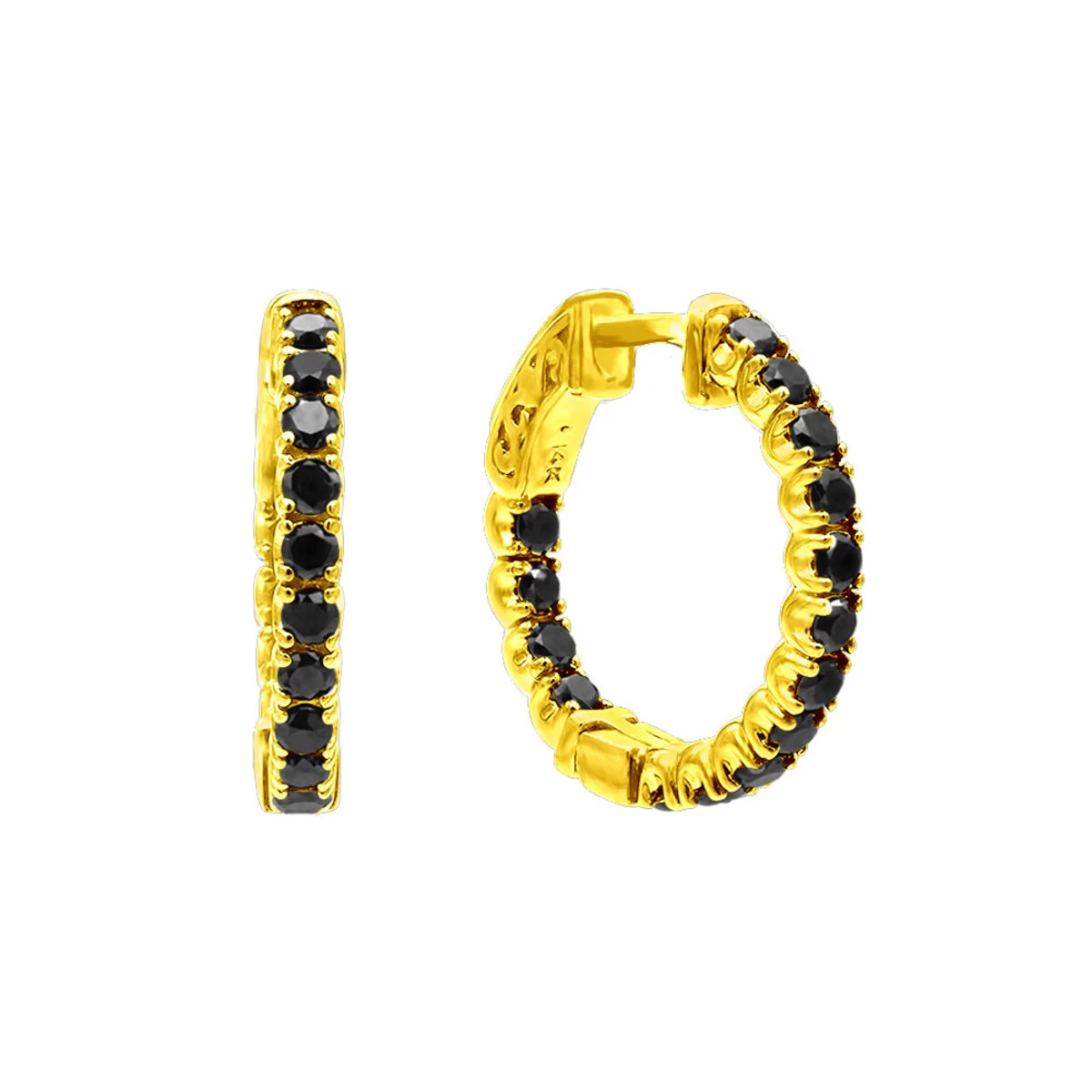 14K Black Plated Gold Black Diamond Hoop Earrings 1.93ct 4 14K Black Plated Gold Black Diamond Hoop Earrings 1.93ct - Image 2