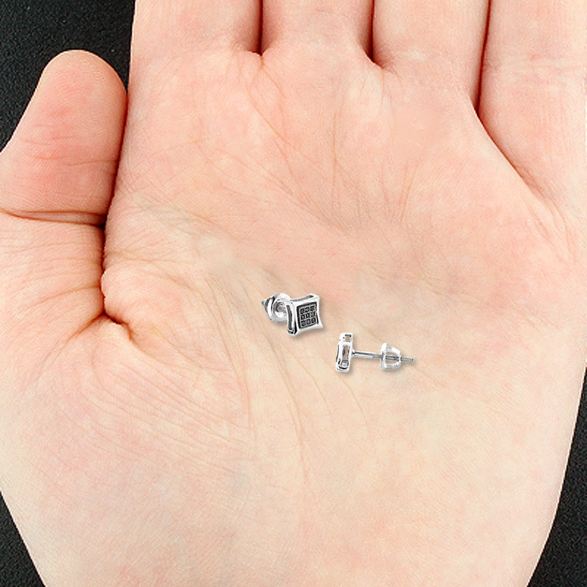 Real Black Diamond Stud Earrings Sterling Silver Square Kites 0.1ct 6 Real Black Diamond Stud Earrings Sterling Silver Square Kites 0.1ct - Image 4