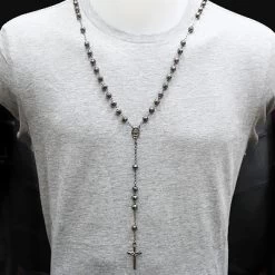 Black Silver Rosary Bead Necklace -Fashion Accessories Shop black silver rosary bead necklace p 45132bod