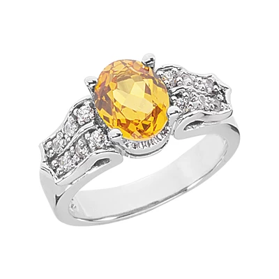 14K White Gold Ladies Citrine & Diamond Ring 0.24ctd 2ctc 3 14K White Gold Ladies Citrine & Diamond Ring 0.24ctd 2ctc