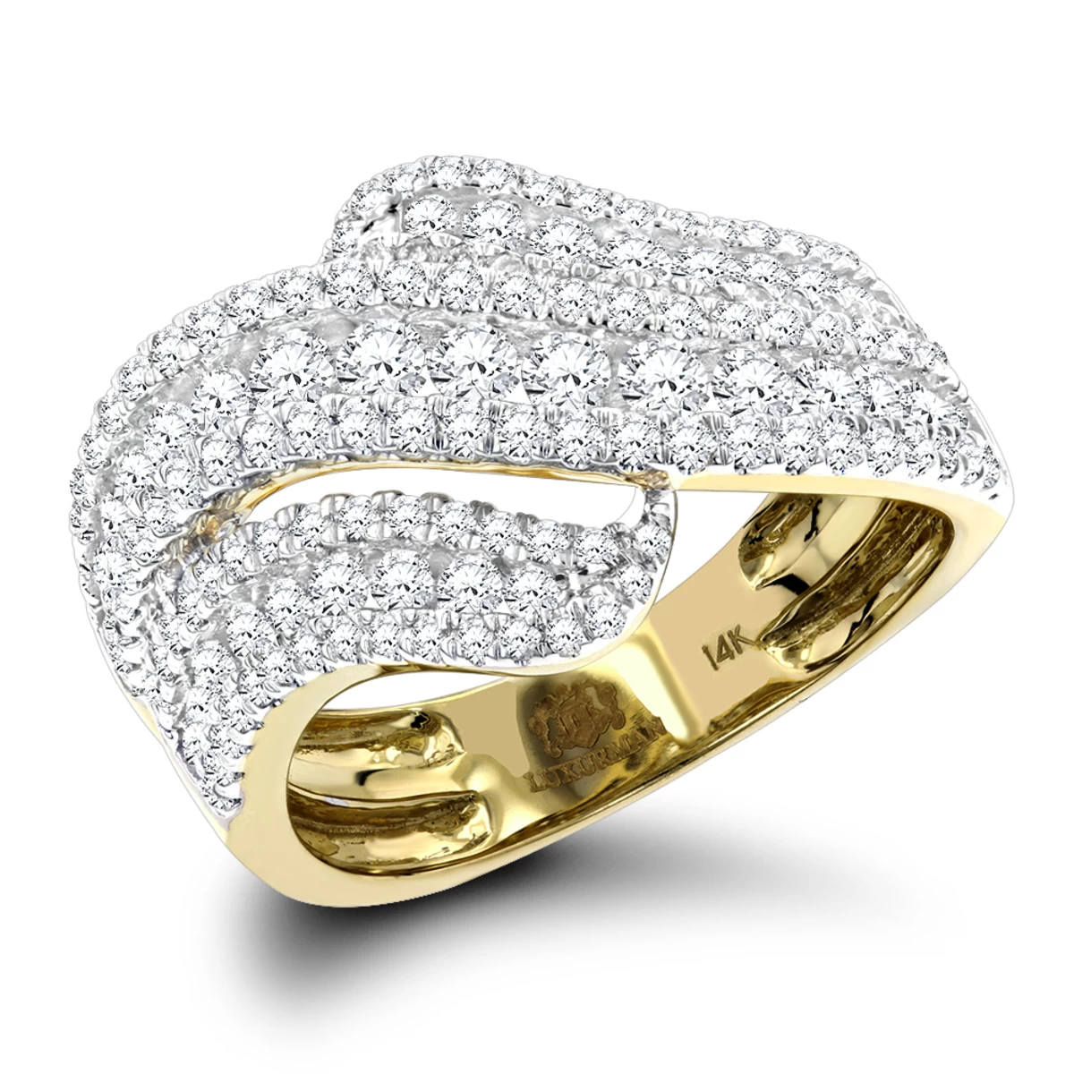 Luxurman Massive Ladies Diamond Wave Cocktail Ring 14K Yellow Gold 1.65ct 3 Luxurman Massive Ladies Diamond Wave Cocktail Ring 14K Yellow Gold 1.65ct