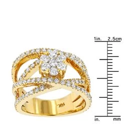 Criss Cross Flower 14K Yellow Gold Right Hand Diamond Women's Ring 1.33ct -Fashion Accessories Shop criss cross flower rings 14k gold right hand diamond womens ring 121ct rulerye
