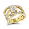 Criss Cross Flower 14K Yellow Gold Right Hand Diamond Women's Ring 1.33ct