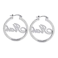 Custom Inside Out Diamond Hoop Earrings With Initials Nameplate 14K Yellow Gold -Fashion Accessories Shop custom inside out diamond hoop earrings with initials nameplate 14k gold 100657 back white