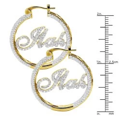 Custom Inside Out Diamond Hoop Earrings With Initials Nameplate 14K Yellow Gold -Fashion Accessories Shop custom inside out diamond hoop earrings with initials nameplate 14k gold 100657 ruler yellow