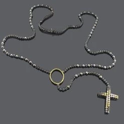 Custom 10K Gold Color Diamond Rosary Necklace