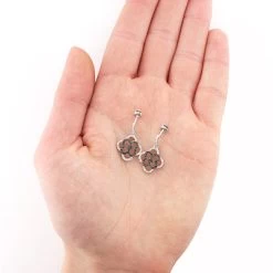 Dangling Flower Earrings With Black And White Diamonds 0.53ct 14K White Gold -Fashion Accessories Shop dangling flower earrings with black and white diamonds 053ct 14k gold 2