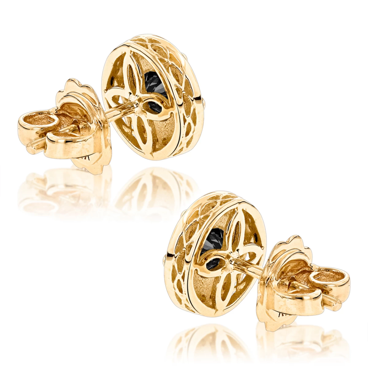 Designer 14K Yellow Gold Yellow Black Diamond Stud Earrings 1.92ct 6 Designer 14K Yellow Gold Yellow Black Diamond Stud Earrings 1.92ct - Image 4