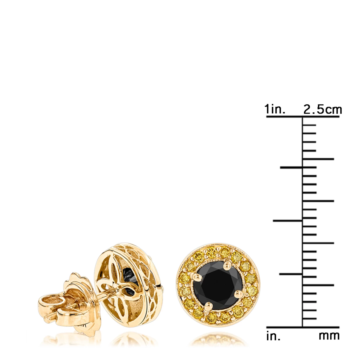 Designer 14K Yellow Gold Yellow Black Diamond Stud Earrings 1.92ct 8 Designer 14K Yellow Gold Yellow Black Diamond Stud Earrings 1.92ct - Image 6