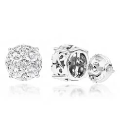 Large Designer Diamond Stud Earrings 1.75ct 14K White Gold