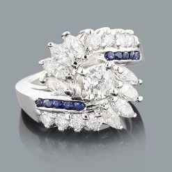 Unique 2ct Diamond And Sapphire 14K White Gold Engagement Ring