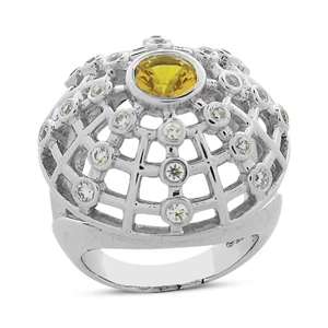 Diamond And Yellow Sapphire Cocktail Ring 14K White Gold 0.76ctd 1.00cts 3 Diamond And Yellow Sapphire Cocktail Ring 14K White Gold 0.76ctd 1.00cts