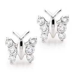 Ladies Diamond Butterfly Earrings Studs 1/2ct 14K White Gold