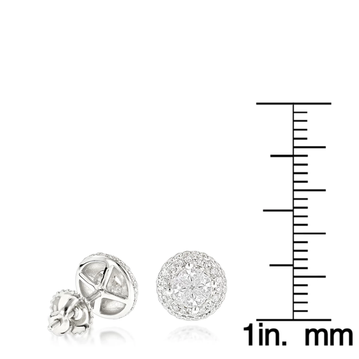 Halo Diamond Cluster Earrings 14K White Gold Studs 1.25ct 8 Halo Diamond Cluster Earrings 14K White Gold Studs 1.25ct - Image 6