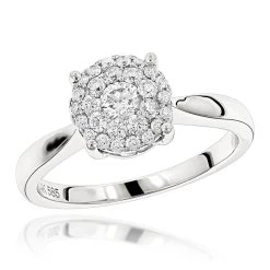 Diamond Cluster Engagement Ring 0.55ct 14K White Gold