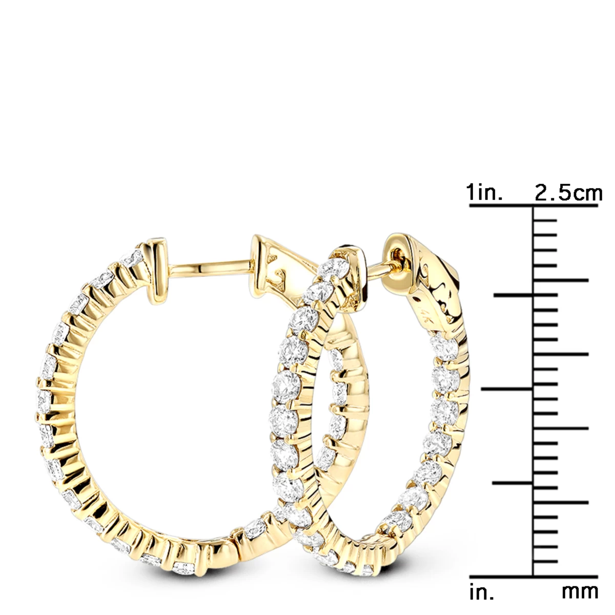 Diamond Hoop Earrings 2.20ct 14K Yellow Gold Inside Out 8 Diamond Hoop Earrings 2.20ct 14K Yellow Gold Inside Out - Image 6