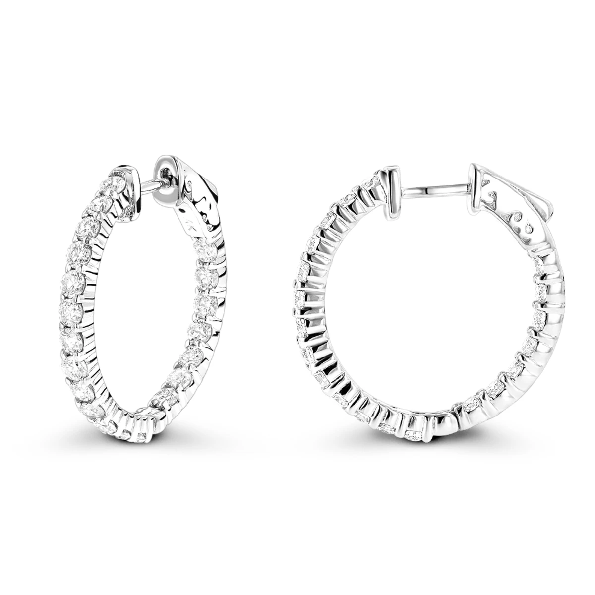 Diamond Hoop Earrings 2.20ct 14K Yellow Gold Inside Out 4 Diamond Hoop Earrings 2.20ct 14K Yellow Gold Inside Out - Image 2
