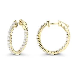 Diamond Hoop Earrings 2.20ct 14K Yellow Gold Inside Out