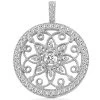 Diamond 14K White Gold Filigree Circle Diamond Pendant 1.15