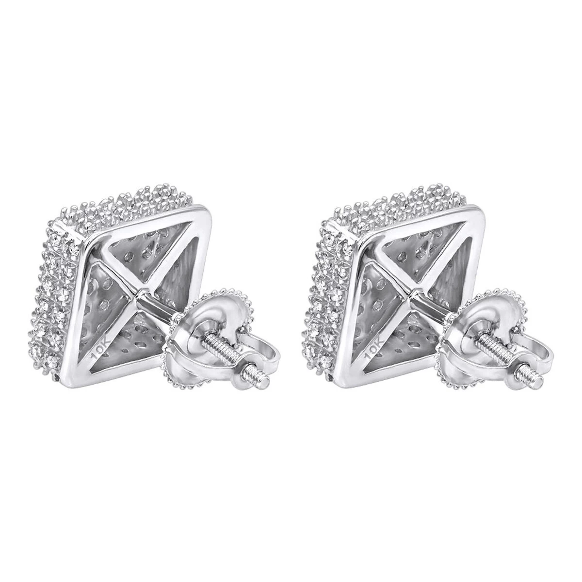 Pave Diamond Stud Earrings Under 300 - 10K White Gold Square Studs 0.33ct 6 Pave Diamond Stud Earrings Under 300 - 10K White Gold Square Studs 0.33ct - Image 4