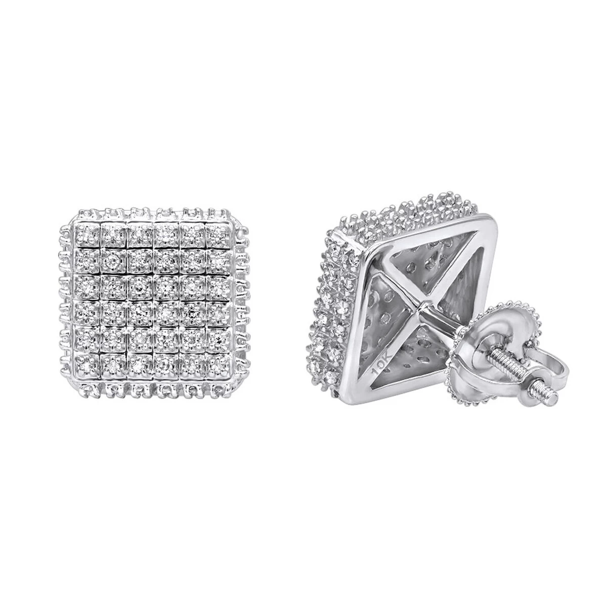 Pave Diamond Stud Earrings Under 300 - 10K White Gold Square Studs 0.33ct 3 Pave Diamond Stud Earrings Under 300 - 10K White Gold Square Studs 0.33ct