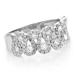 Diamond Wedding Bands For Women 1.4ct Unique Ladies Diamond Ring 14K White Gold