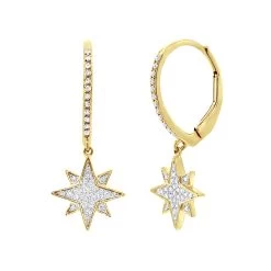 Drop Earrings Solid 14K White Gold Genuine Diamond Star Earrings Dangles For Women -Fashion Accessories Shop drop earrings solid 14k gold genuine diamond star earrings dangles for women 000890 ye