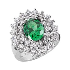 14K White Gold Ladies Gemstone Diamond & Emerald Ring 1.96ctd 3cte