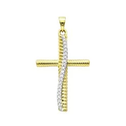 Fancy 14K Yellow Gold Diamond Cross Pendant For Women 0.15ct By Luxurman