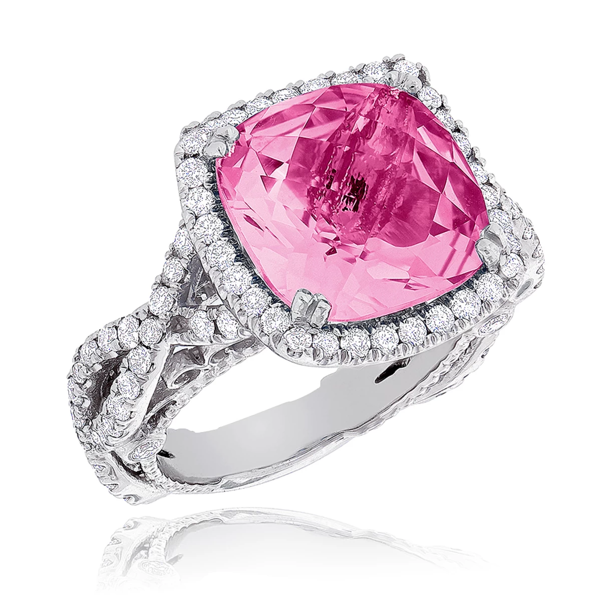 Fine Pink Sapphire Diamond Cocktail Ring 11ct 3 Fine Pink Sapphire Diamond Cocktail Ring 11ct