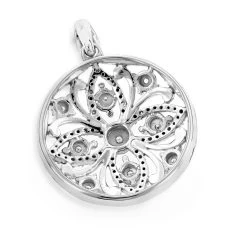 Ladies Diamond Medallion Flower Pendant 0.12ct 10K White Gold -Fashion Accessories Shop flower jewelry ladies diamond medallion pendant 012ct 10k backwh