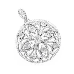 Ladies Diamond Medallion Flower Pendant 0.12ct 10K White Gold
