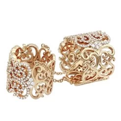 Unique Full Finger Articulated Chain Linked Diamond Double Ring For Women 14K Rose Gold -Fashion Accessories Shop full finger articulated chain linked diamond double ring for women 14k gold backro