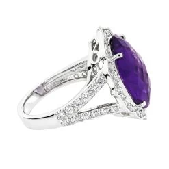 14K White Gold Diamond Purple Amethyst Cocktail Ring 0.9 Ct -Fashion Accessories Shop gemstone cocktail rings 14k white gold diamond purple amethyst ring 075ct backwh