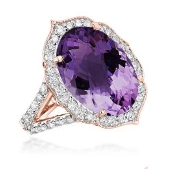 14K White Gold Diamond Purple Amethyst Cocktail Ring 0.9 Ct -Fashion Accessories Shop gemstone cocktail rings 14k white gold diamond purple amethyst ring 075ct ro