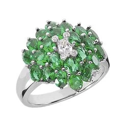 Ladies Diamond And Emerald Ring 14K White Gold 0.24ctd 4.40ct