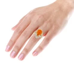 14K Yellow Gold Orange Aventurine Diamond Ring 5ct -Fashion Accessories Shop gemstone jewelry orange aventurine diamond ring 5ct 14k bodye