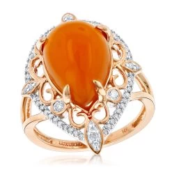 14K Yellow Gold Orange Aventurine Diamond Ring 5ct -Fashion Accessories Shop gemstone jewelry orange aventurine diamond ring 5ct 14k ro