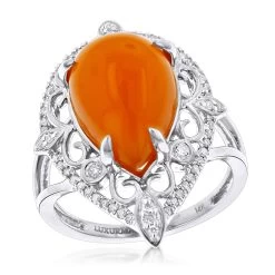 14K Yellow Gold Orange Aventurine Diamond Ring 5ct -Fashion Accessories Shop gemstone jewelry orange aventurine diamond ring 5ct 14k wh