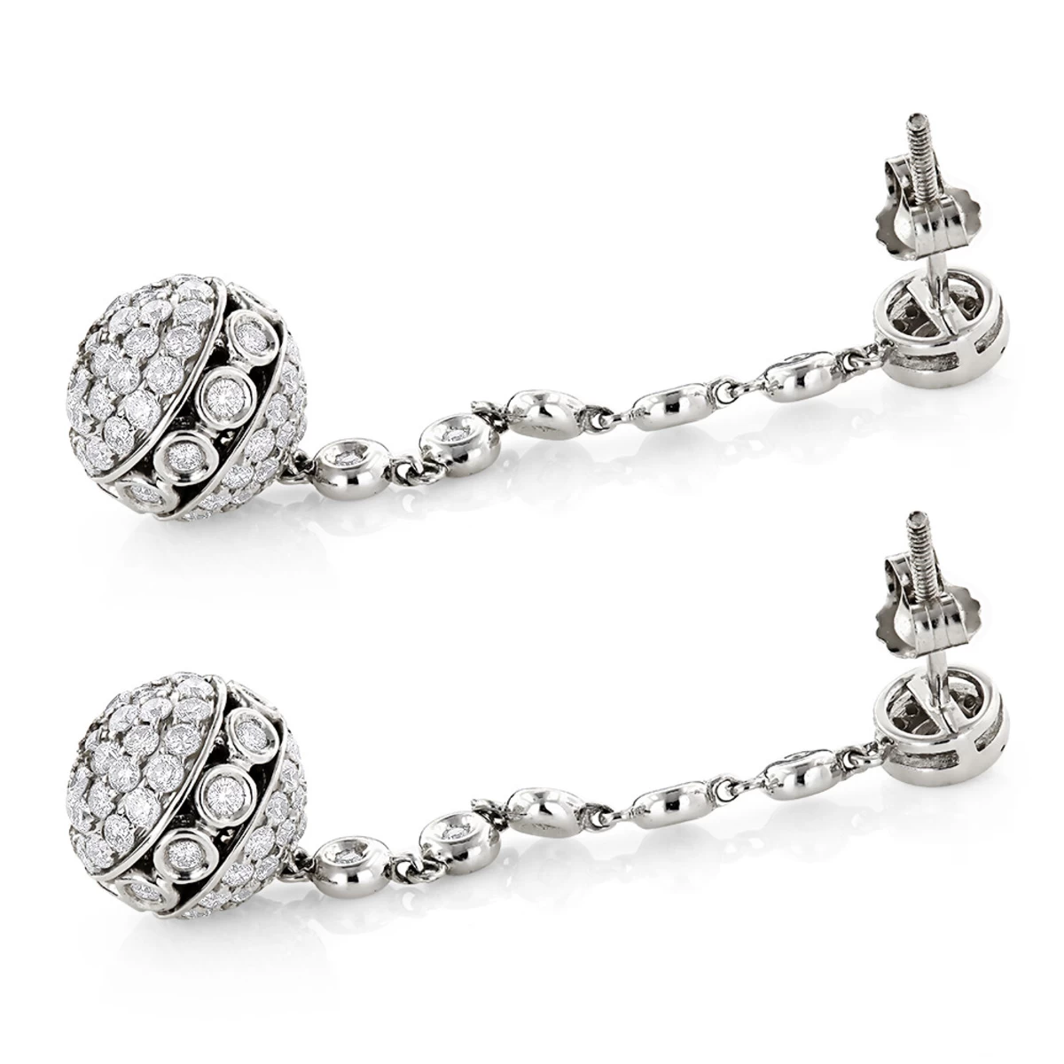 Golden Globes Diamond Dangle Earrings 3ct 14K White Gold 6 Golden Globes Diamond Dangle Earrings 3ct 14K White Gold - Image 4
