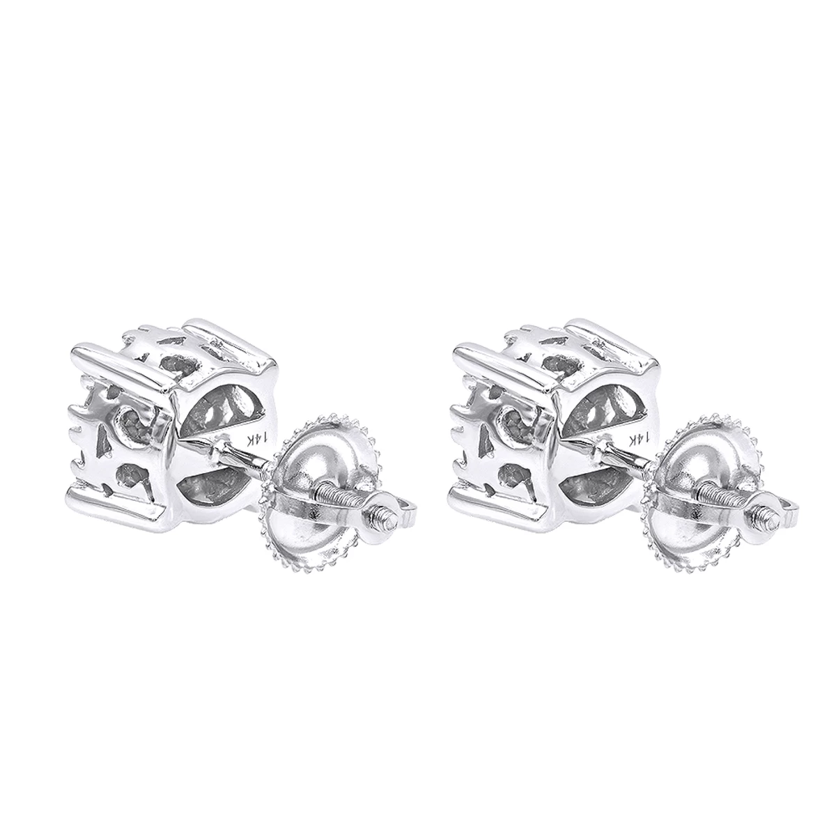 Halo 14K White Gold Cluster Diamond Earrings Studs For Men Or Women 3/4ct 6 Halo 14K White Gold Cluster Diamond Earrings Studs For Men Or Women 3/4ct - Image 4